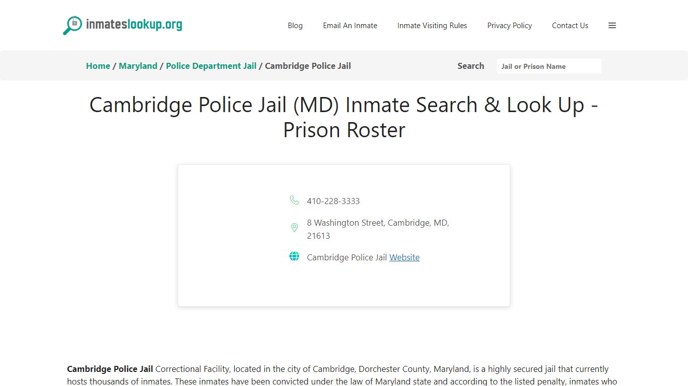 Cambridge Police Jail (MD) Inmate Search & Look Up - Prison Roster