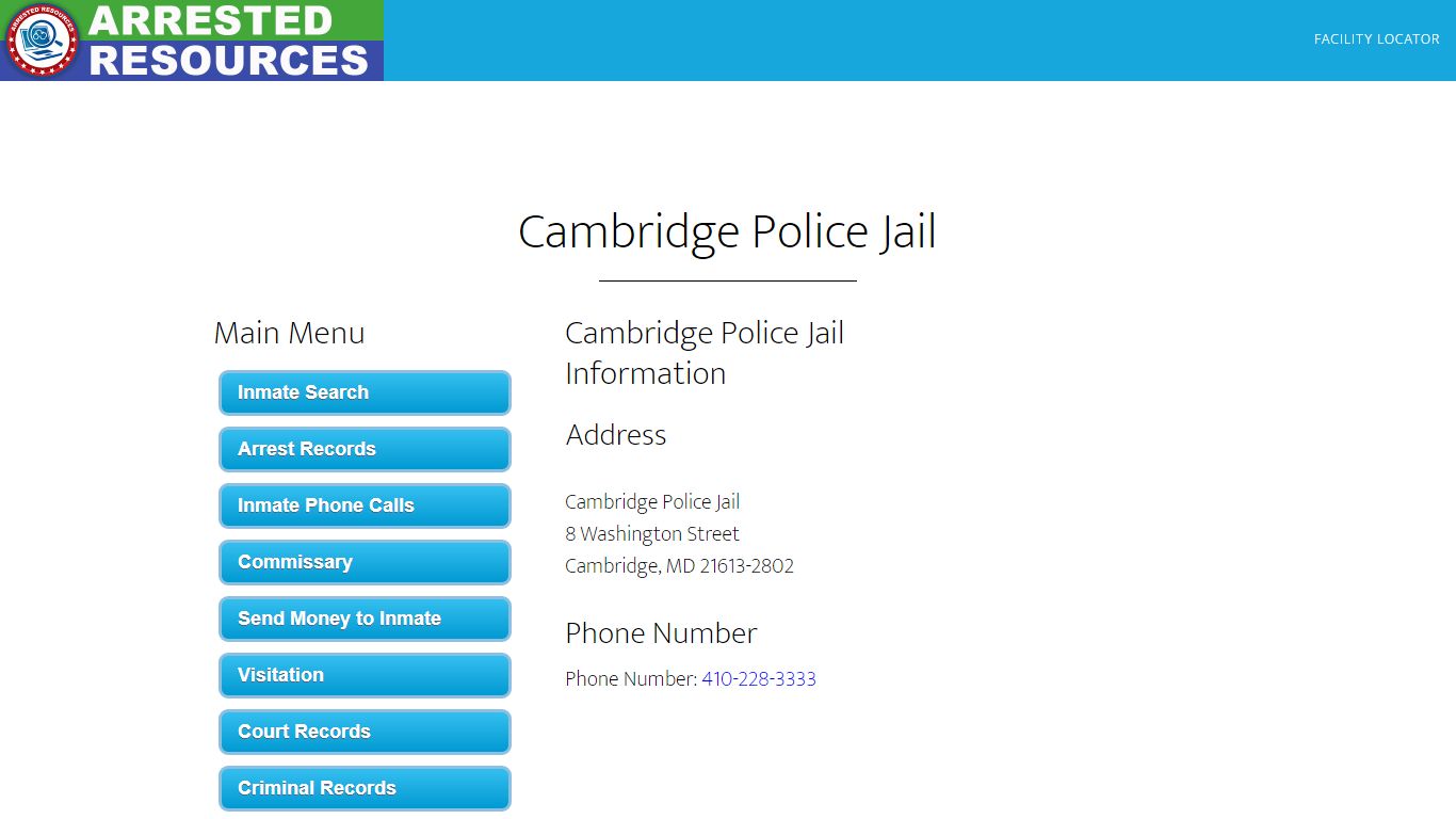 Cambridge Police Jail - Inmate Search - Cambridge, MD